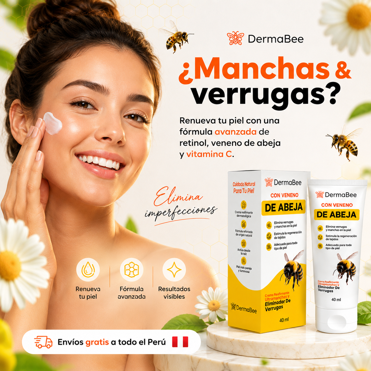 DERMABEE® - Crema tópica con Veneno de abejas para las Manchas y Verrugas